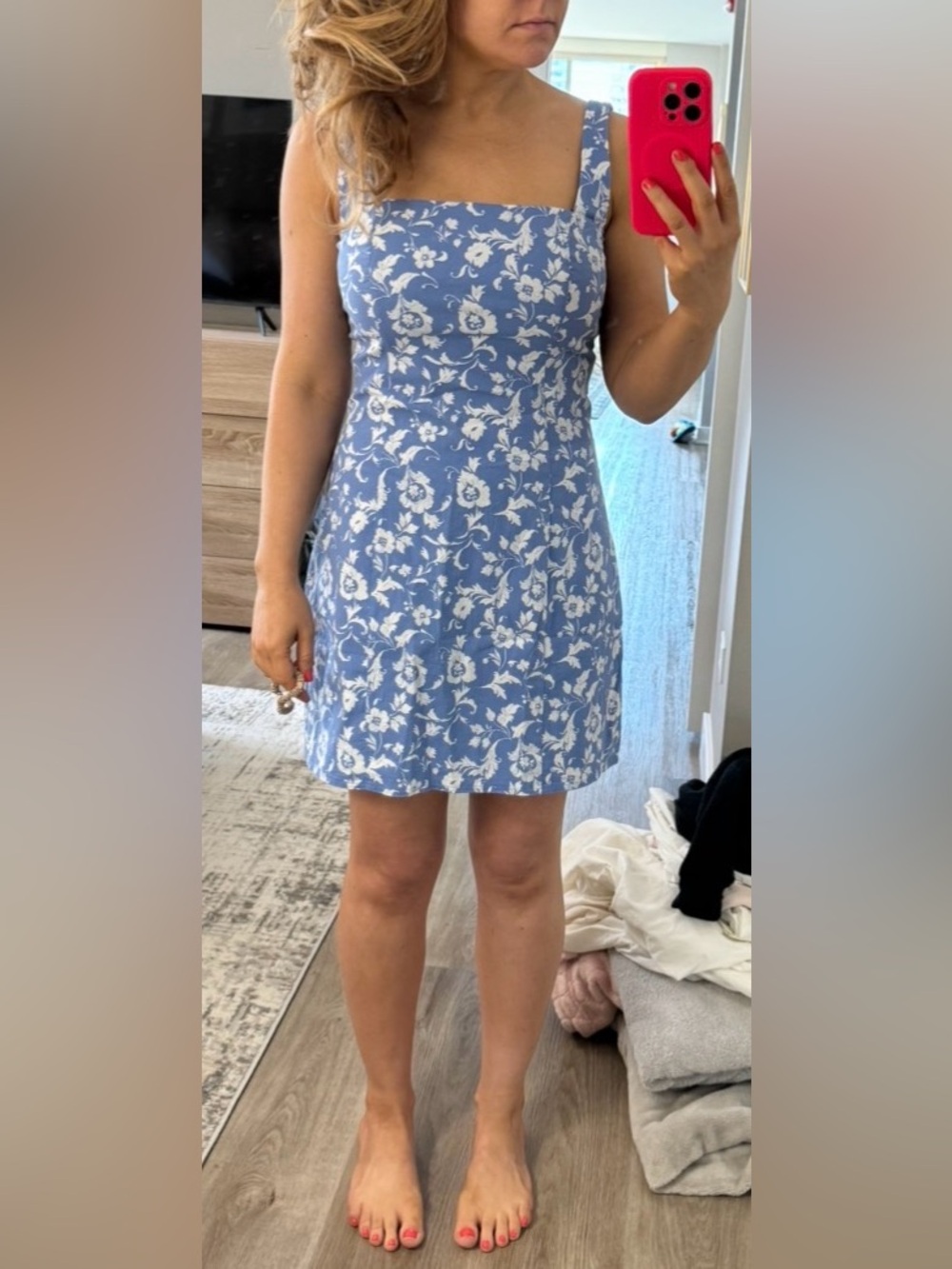 Abercrombie & Fitch Stretch Squareneck Mini Dress Blue Floral NWT Small